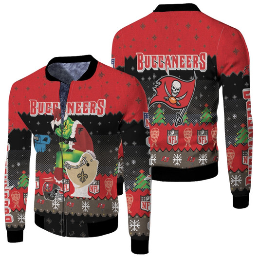 Santa Grinch Tampa Bay Buccaneers Sitting On Saints Panthers Buccaneers Toilet Christmas Gift For Buccaneers Fans Fleece Bomber Jacket