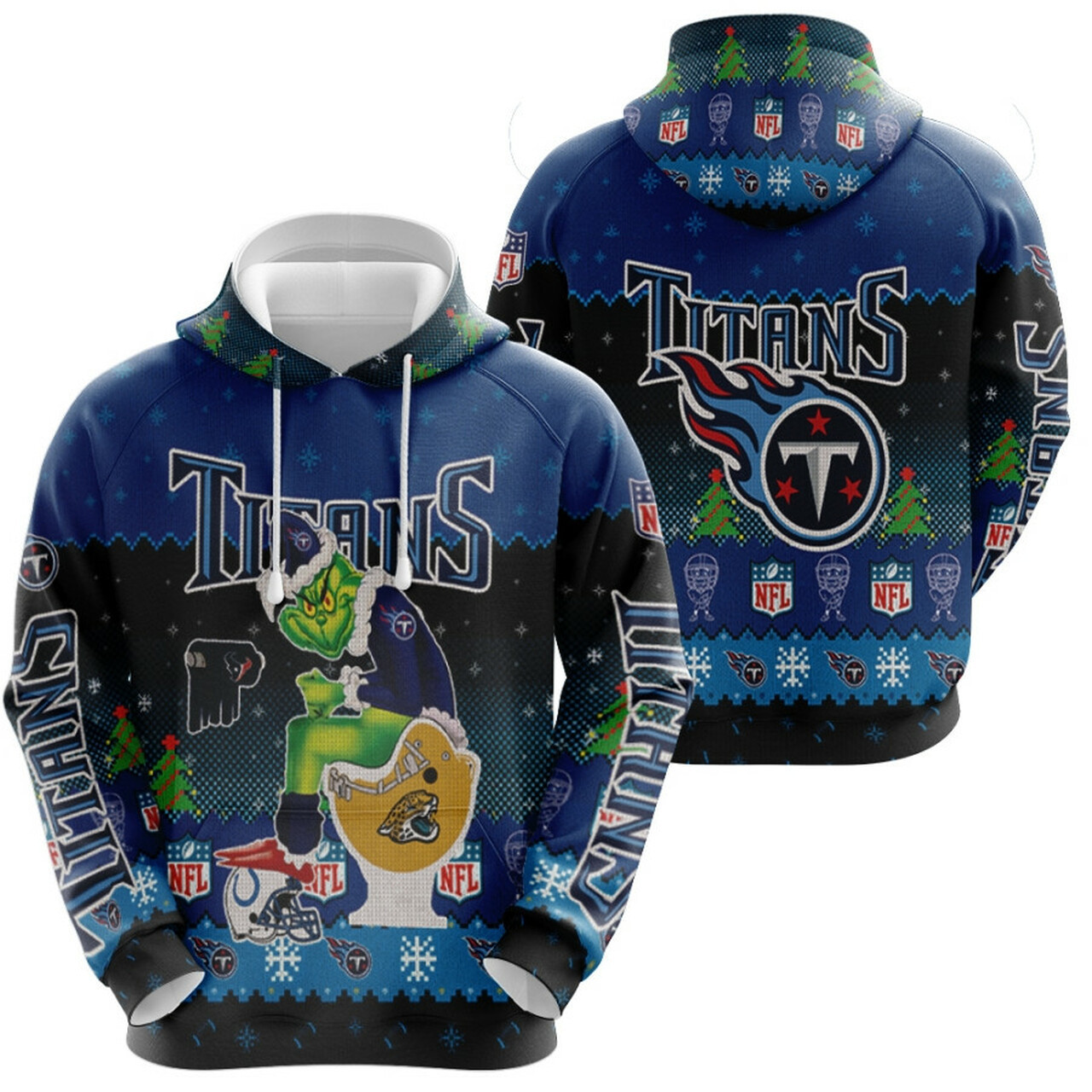Santa Grinch Tennessee Titans Sitting On Jaguars Texans Colts Toilet Christmas Gift For Titans Fans Hoodie
