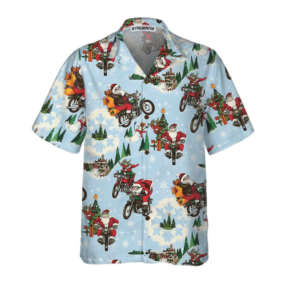 Santa On Motorcycle Hawaiian Shirt Funny Santa Claus Shirt Best Gift For Christmas