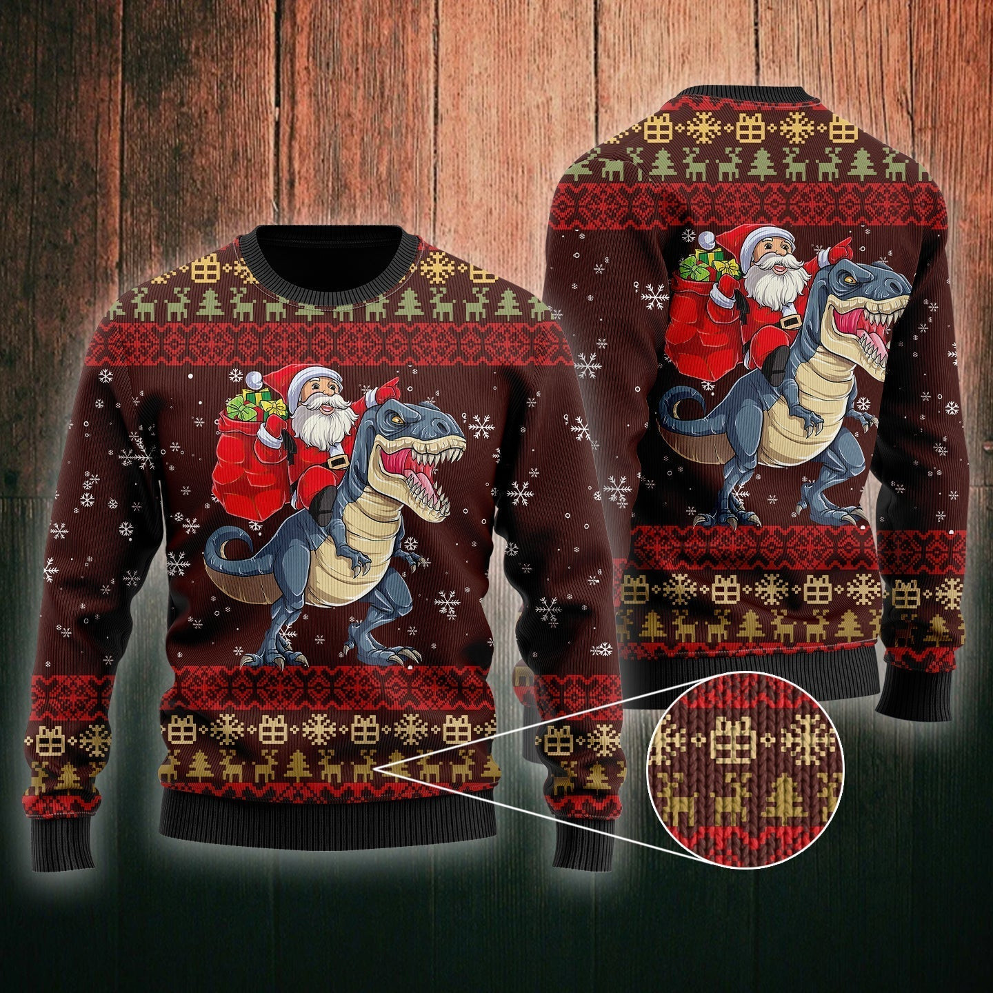 Santa Riding Dinosaur T Rex Ugly Christmas Sweater Ugly Sweater For Men Women, Holiday Sweater