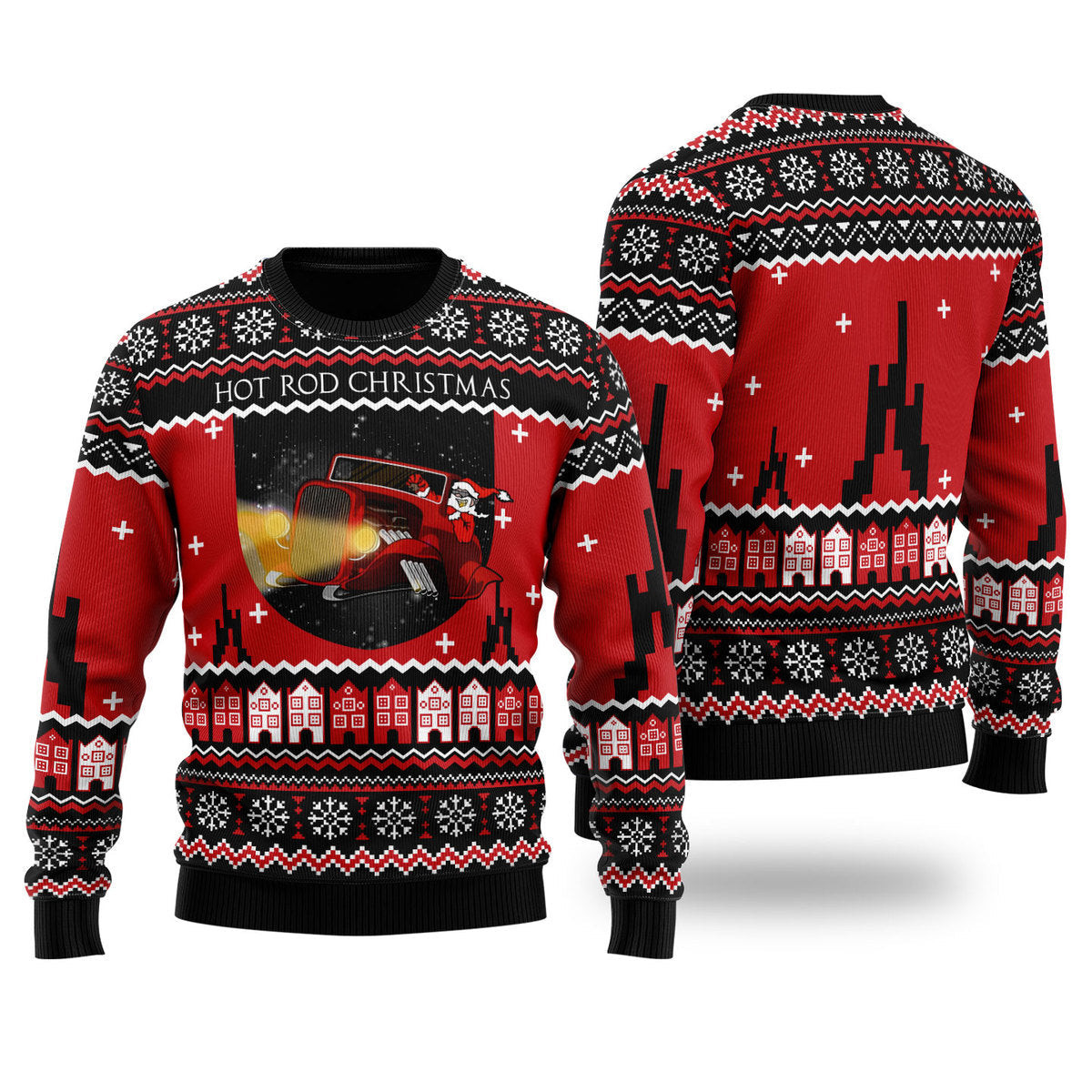 Santa Riding Hot Rod Ugly Christmas Sweater Ugly Sweater For Men Women