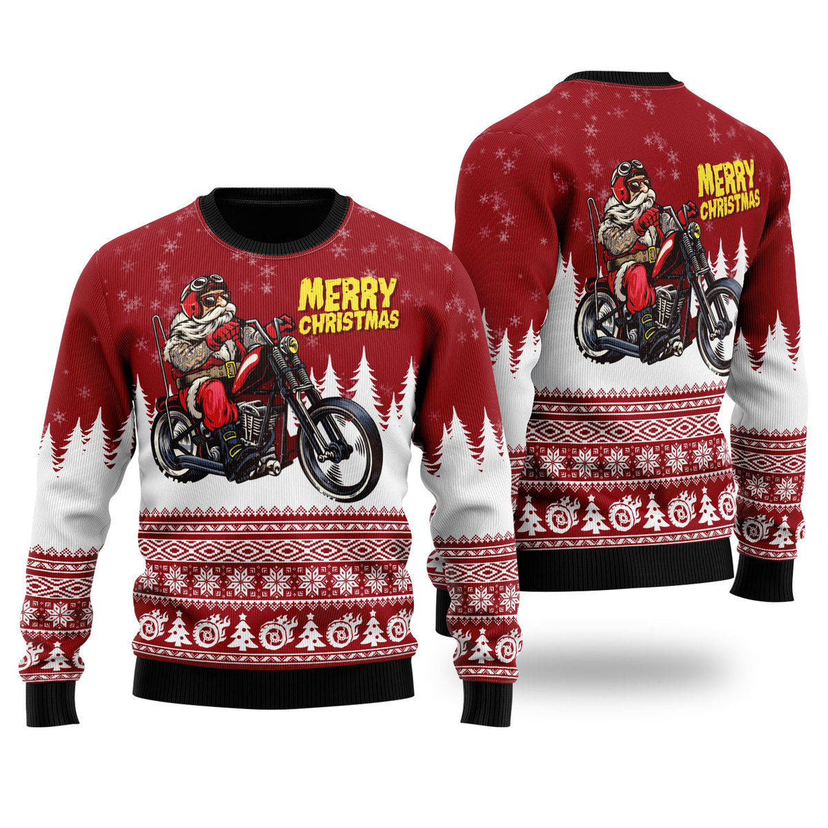 Santa Riding Motorbike To Holiday Ugly Christmas Sweater Ugly Sweater For Men Women