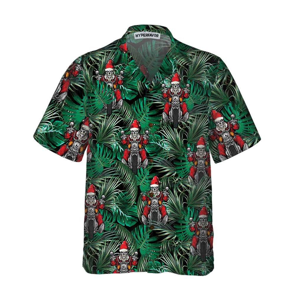 Santa Riding Motorcycle Christmas Hawaiian Shirt Funny Santa Motorcycle Hawaiian Shirt For Men