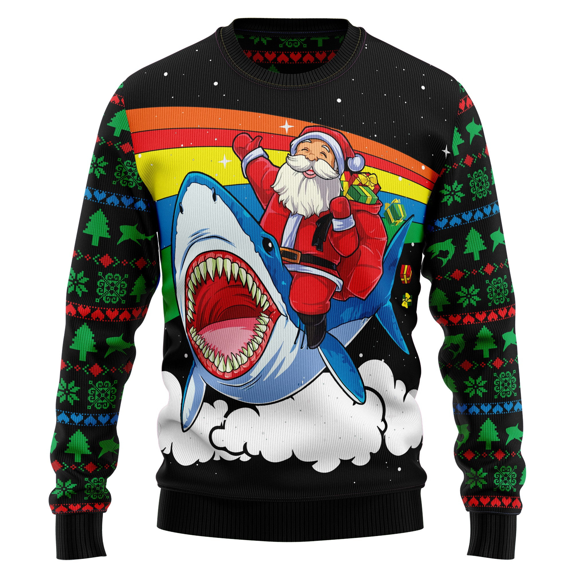 Santa Riding Shark Ugly Christmas Sweater