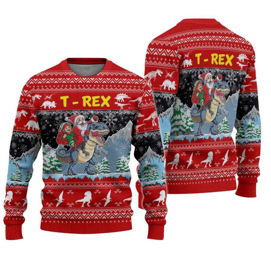 Santa Riding T-Rex Ugly Christmas Sweater Ugly Sweater For Men Women, Holiday Sweater