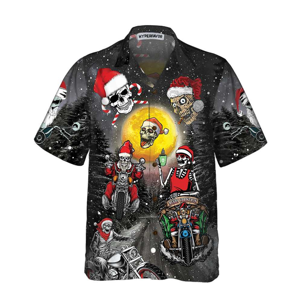 Santa Skeleton Merry Christmas Hawaiian Shirt Funny Motorcycle Skull Biker Christmas Shirt Gift For Christmas