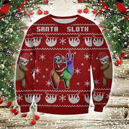 Santa Sloth With Llama Red Ugly Christmas Sweater Ugly Sweater For Men Women