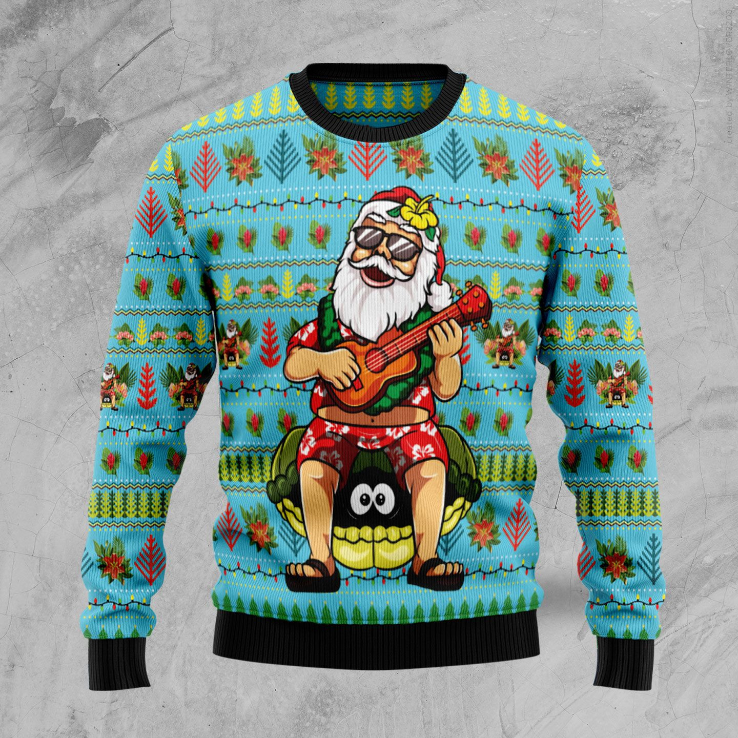 Santa and Ukulele Christmas Ugly Christmas Sweater Ugly Sweater For Men Women