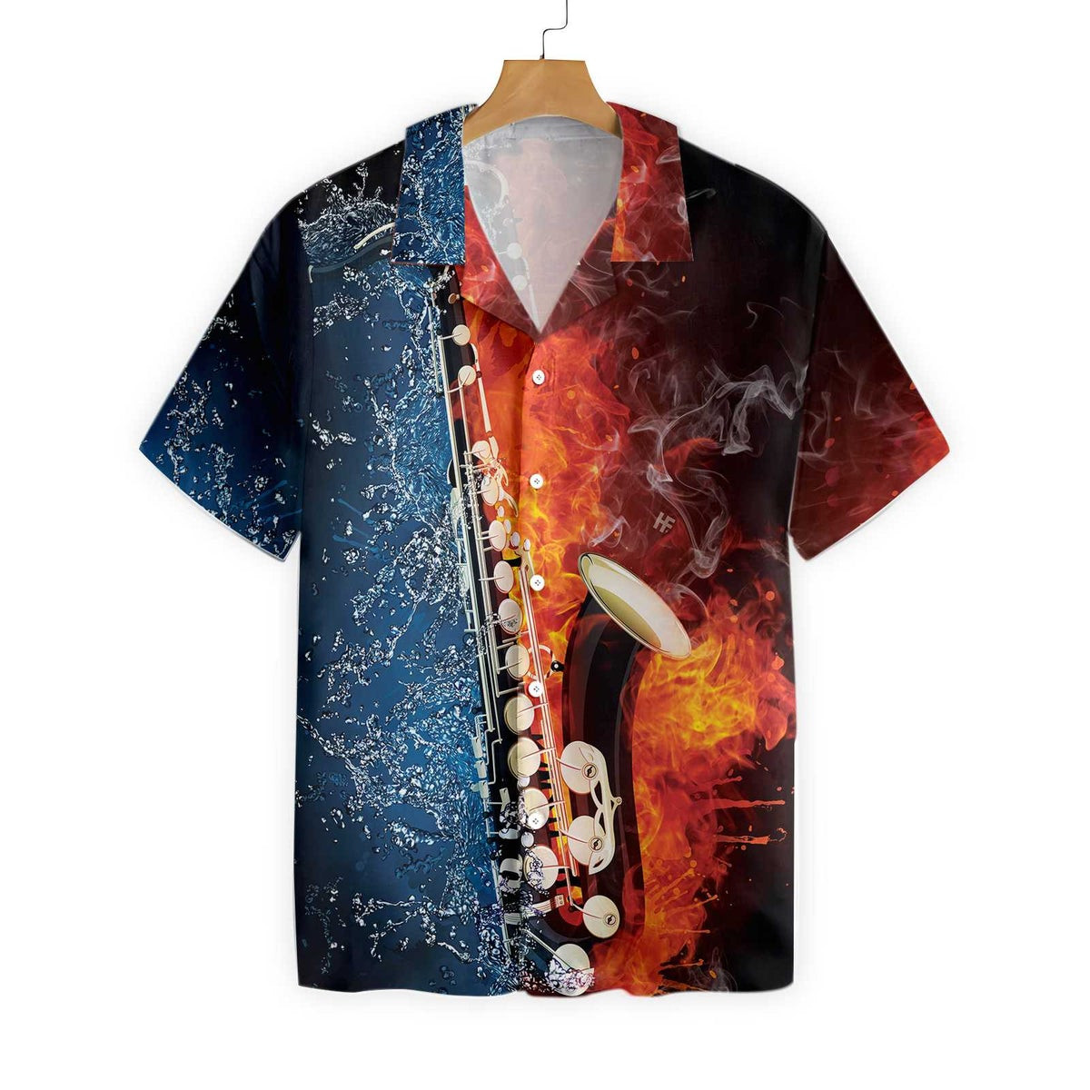 Saxophone With Water And Flame Hawaiian Shirt