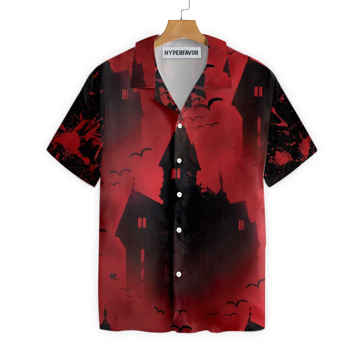 Scary Vampire Castle Halloween Hawaiian Shirt For Men Black And Red Castle Transylvania Hawaiian Shirt
