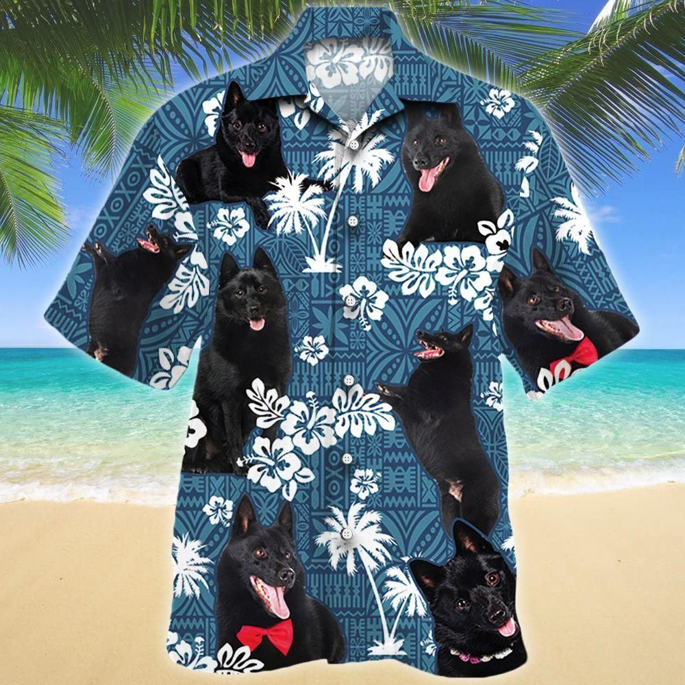 Schipperke Dog Blue Tribal Aloha Hawaiian Shirt Colorful Short Sleeve Summer Beach Casual Shirt For Men And Women