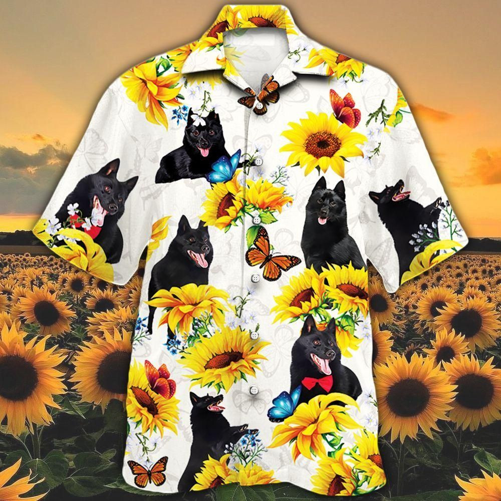 Schipperke Dog Lovers Sun Flower Aloha Hawaiian Shirt Colorful Short Sleeve Summer Beach Casual Shirt For Men And Women