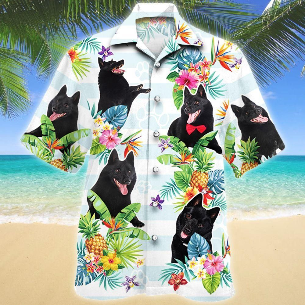 Schipperke Dog Tropical Flower Aloha Hawaiian Shirt Colorful Short Sleeve Summer Beach Casual Shirt For Men And Women