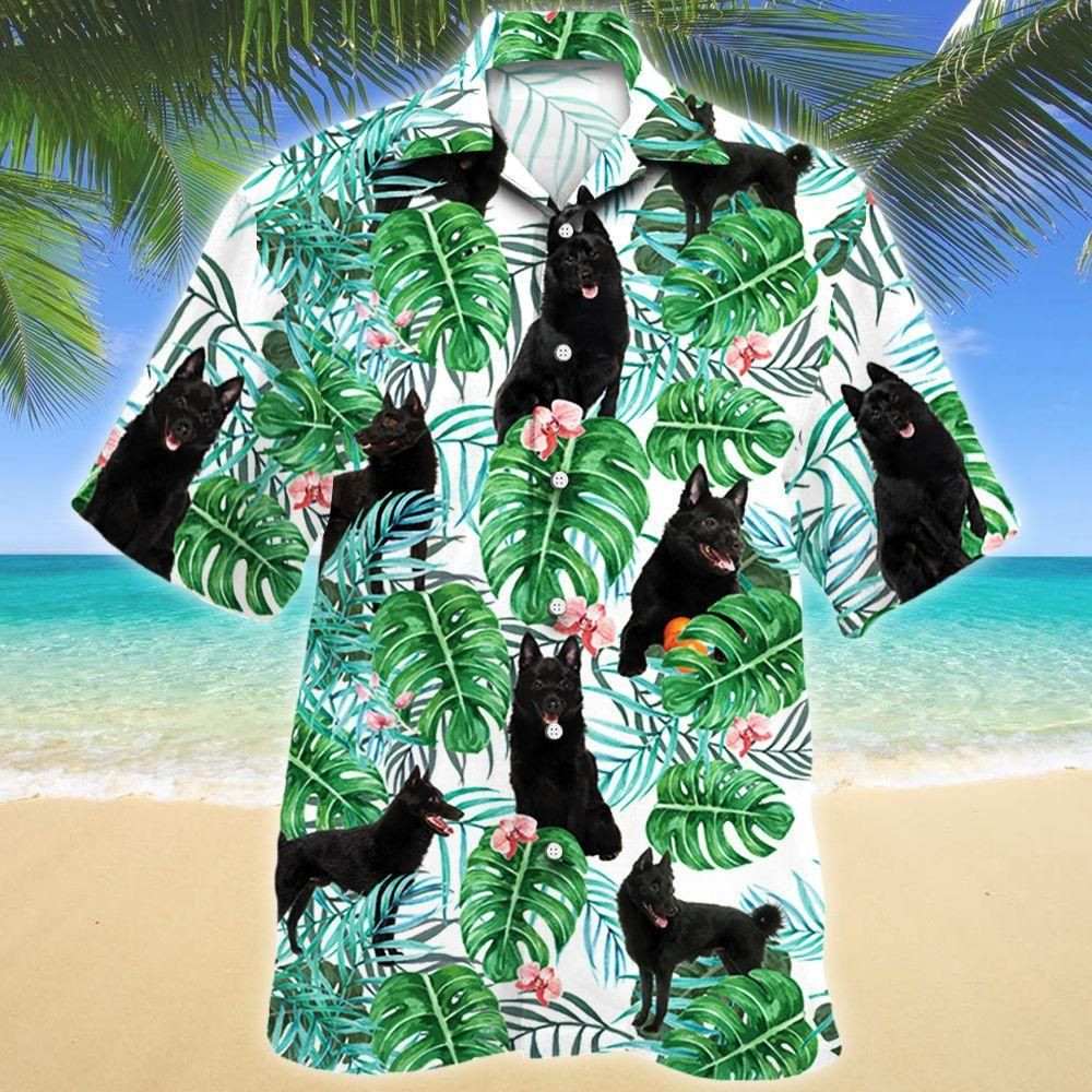 Schipperke Dog Tropical Plant Aloha Hawaiian Shirt Colorful Short Sleeve Summer Beach Casual Shirt For Men And Women