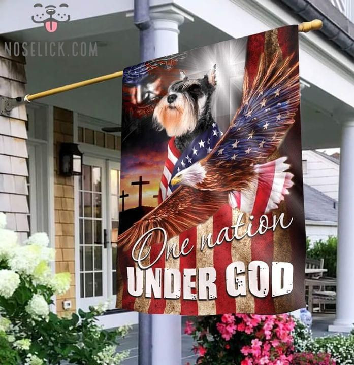 Schnauzer One Nation Under God Christian Cross Dog Lover Eagle American Flag Garden Flag House Flag