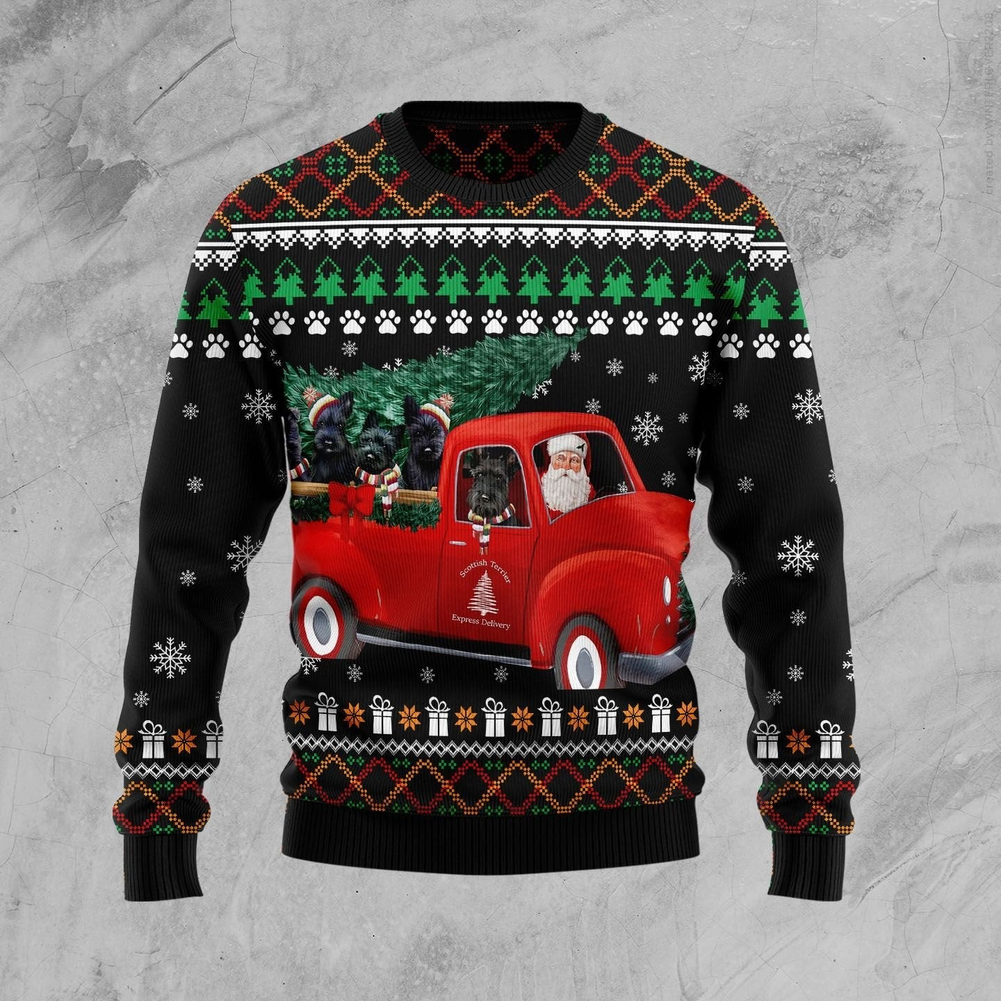 Scottish Terrier And Red Truck Ugly Christmas Sweater Ugly Sweater For Men Women