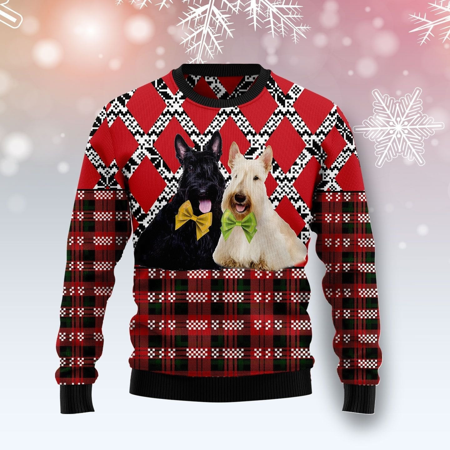 Scottish Terrier Black And White Ugly Christmas Sweater Ugly Sweater For Men Women