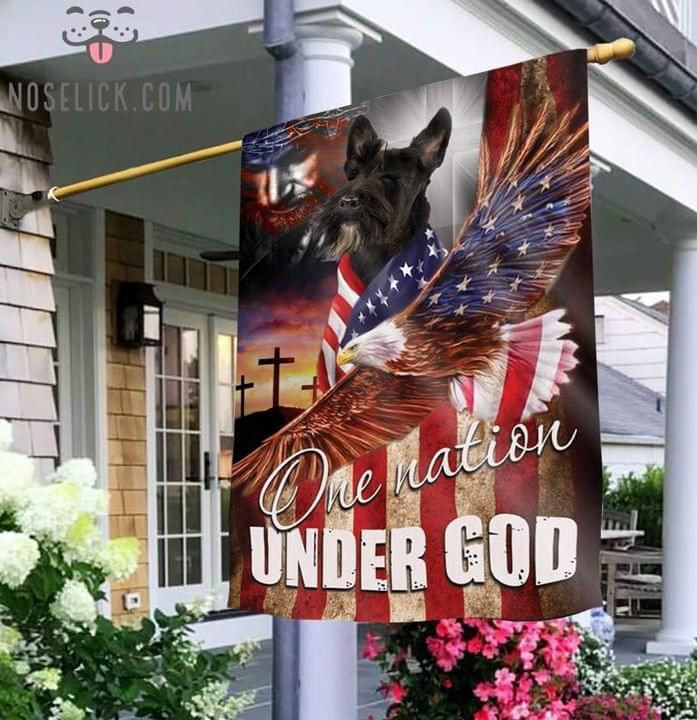 Scottish Terrier One Nation Under God Christian Cross Dog Lover Eagle American Flag Garden Flag House Flag