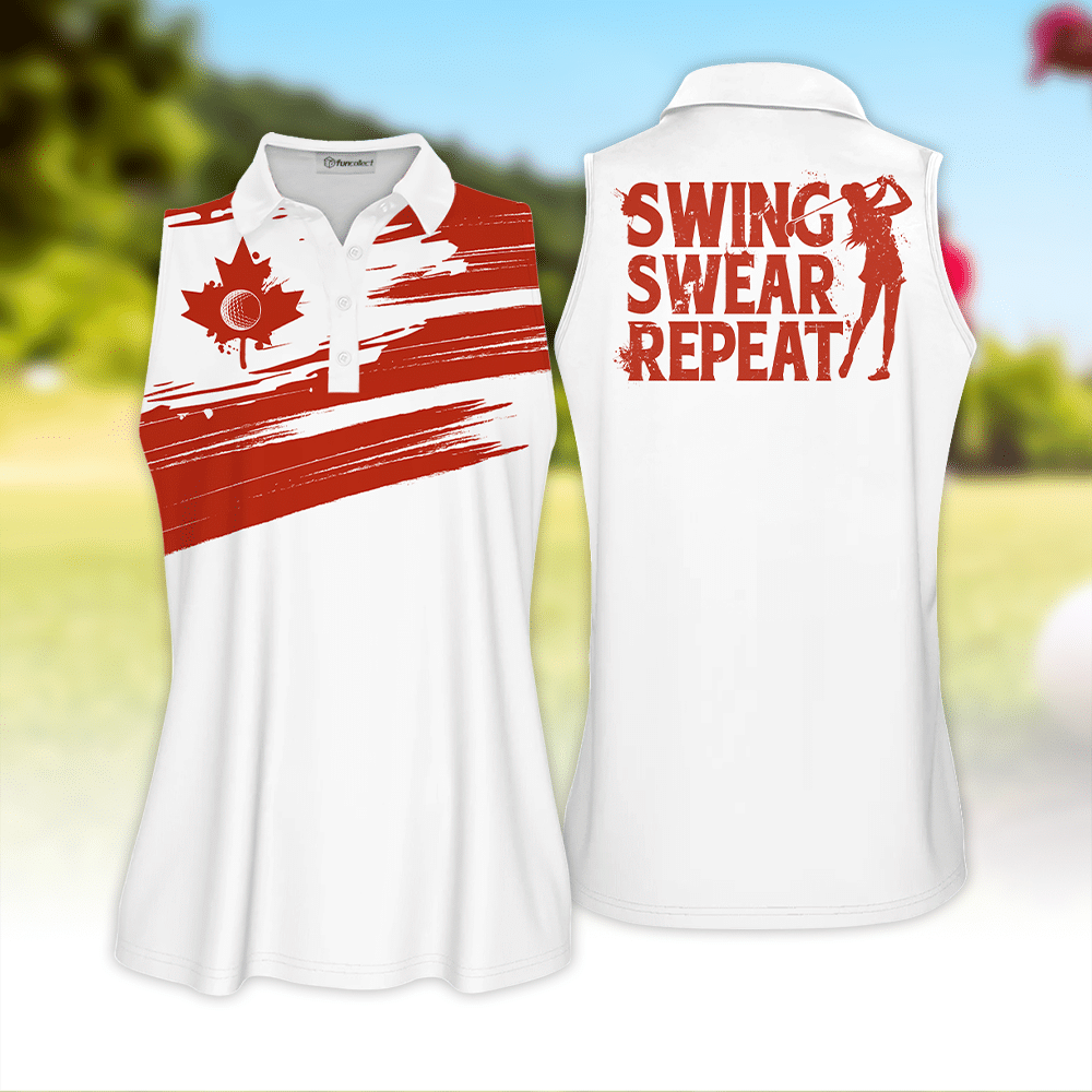 Scratched Flag Canada Swing Swear Repeat Golfer Gift Color Sleeveless Polo Shirt Short Sleeve Long Sleeve Polo Shirt