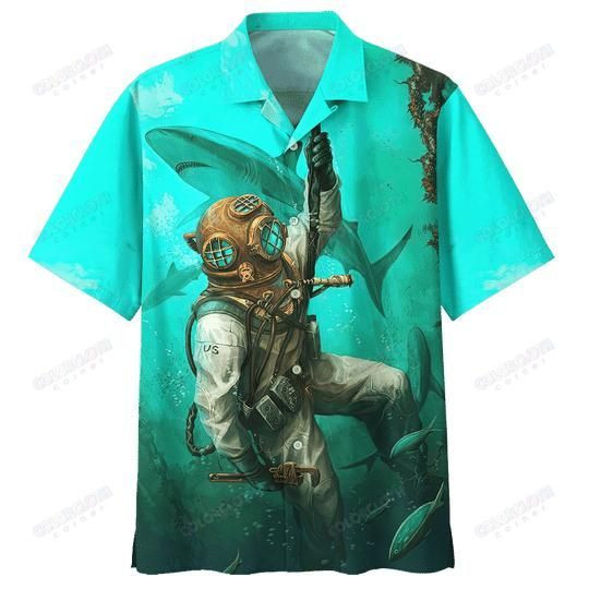 Scuba Diving Aloha Hawaiian Shirt Colorful Short Sleeve Summer Beach Casual Shirt For Men And Women