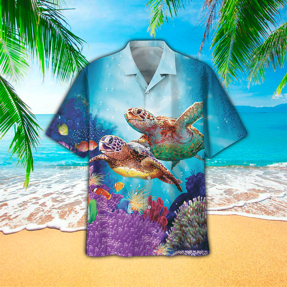 Sea Turtle Hawaiian Shirt Summer Aloha Shirt, Short Sleeve Hawaiian Shirt