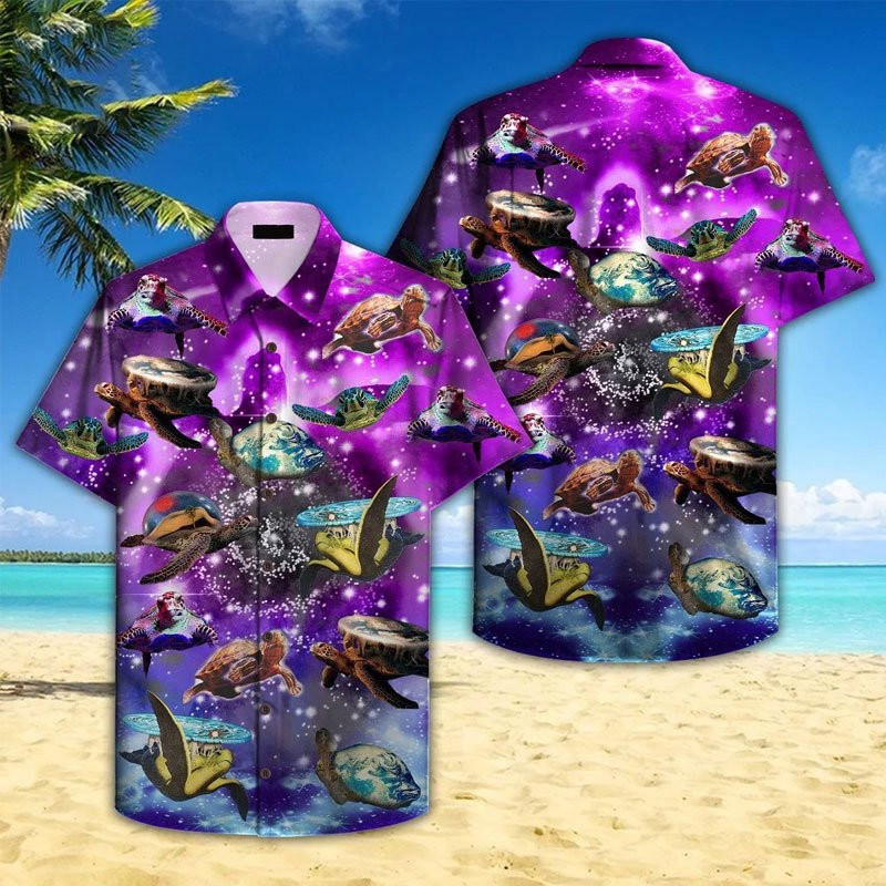 Sea Turtle In Outer Space Galaxy Hawaiian Shirt Summer Aloha Shirt