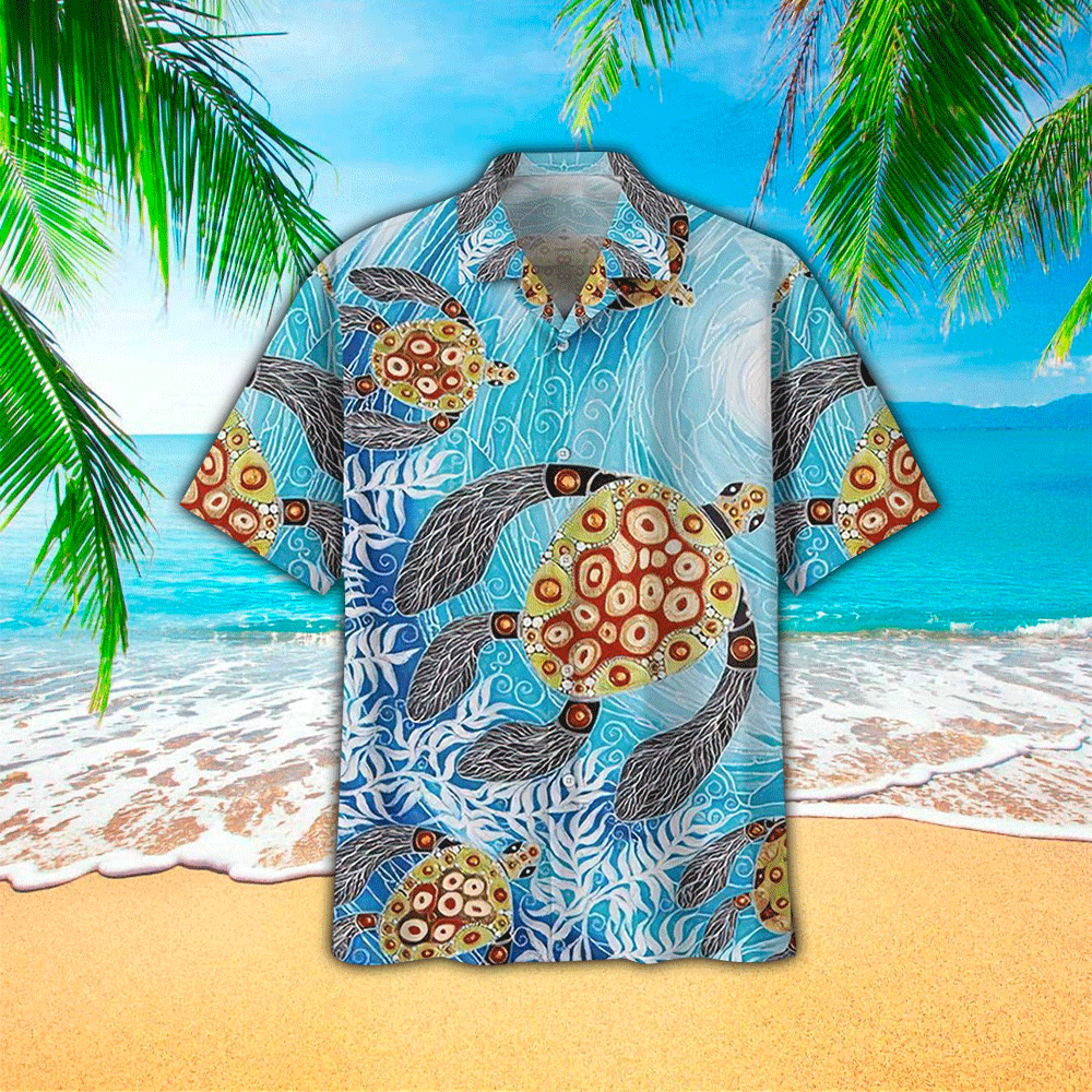 Sea Turtle Pattern Print Hawaiian Shirt Summer Aloha Shirt, Short Sleeve Hawaiian Shirt