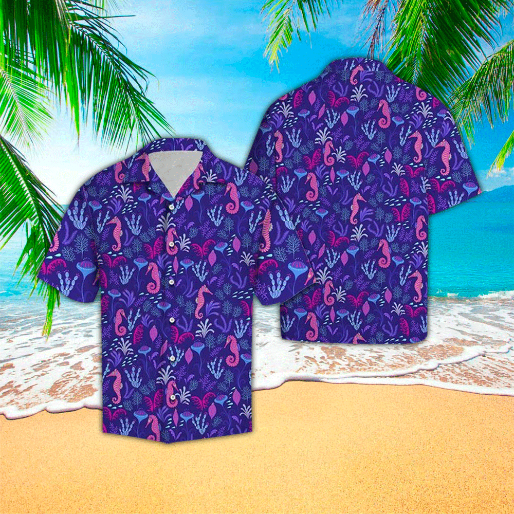 Seahorse Apparel Seahorse Hawaiian Button Up Shirt for Men and Women