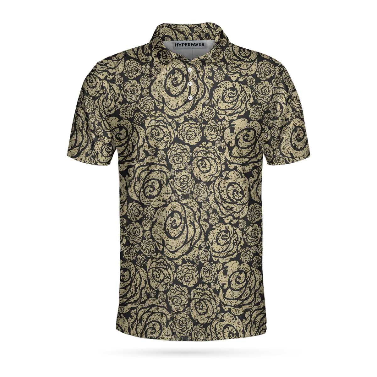 Seamless Beige Grunge Rose Pattern Polo Shirt Cool Roses Graphic Polo Shirt Rose Themed Shirt For Flower Lovers