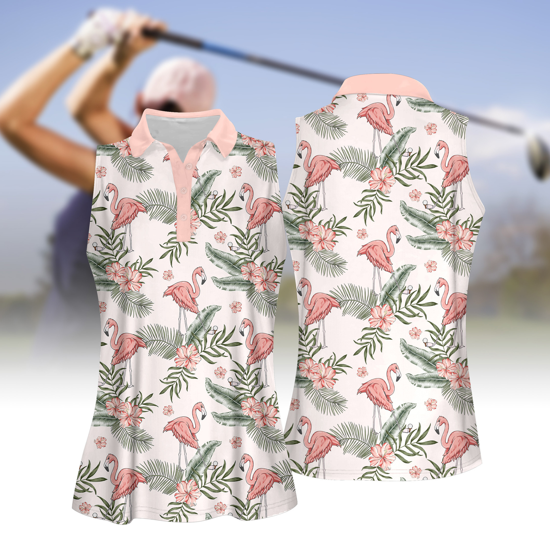 Seamless Flamingo Golf Tropical Pattern Women Polo Shirt Sleeveless Polo Shirt