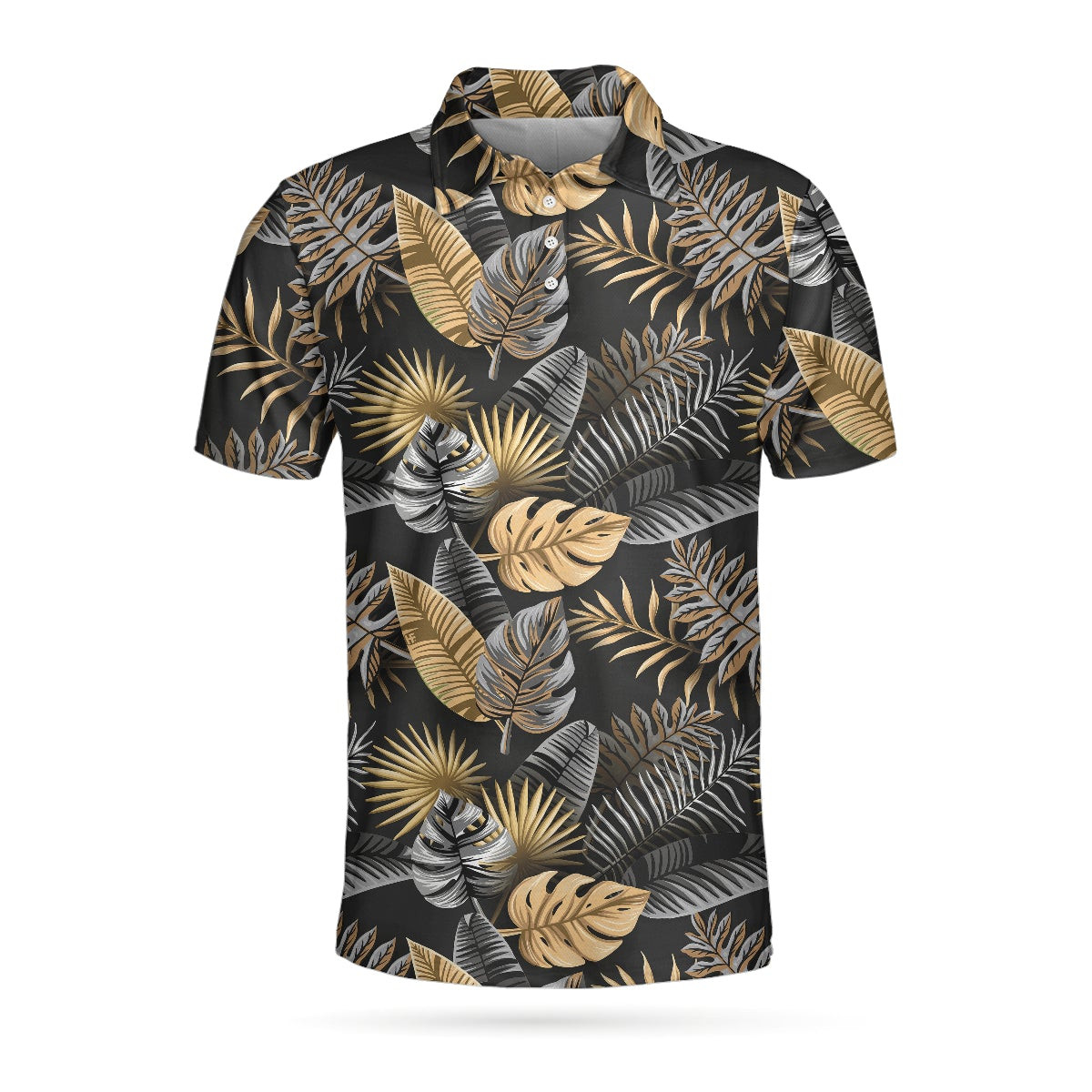 Seamless Luxury Tropical Pattern Golf Polo Shirt Black And Gold Best Floral Golf Shirt For Men