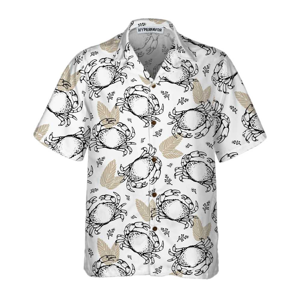 Seamless Pattern With Crabs And Leaves Hawaiian Shirt Unique Crab Shirt Crab Print Shirt For Adults