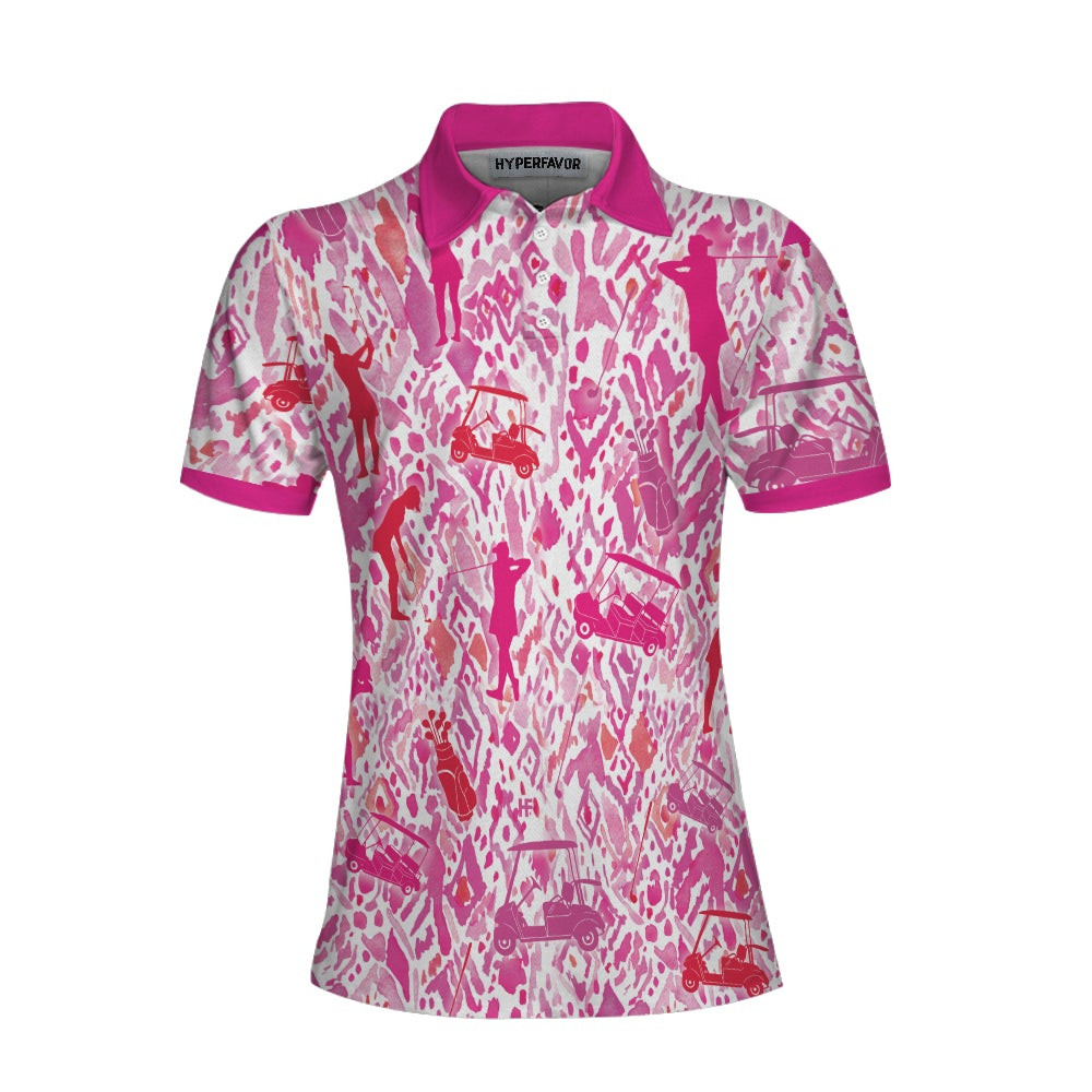 Seamless Pink Golfer Short Sleeve Women Polo Shirt Unique Gift For Female Golfers