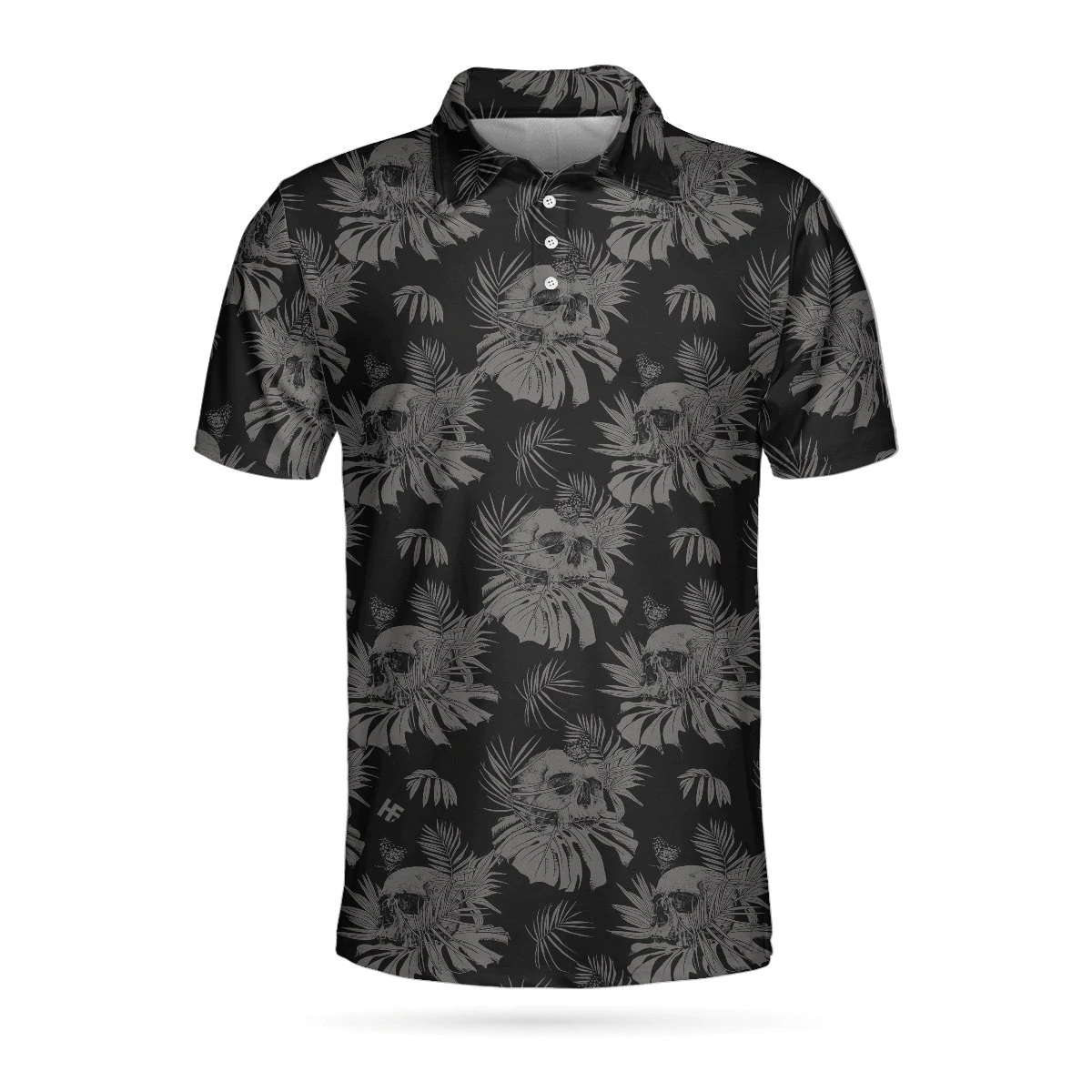 Seamless Skull Goth Polo Shirt Black Floral Skull Pattern Polo Shirt Best Gothic Shirt For Men