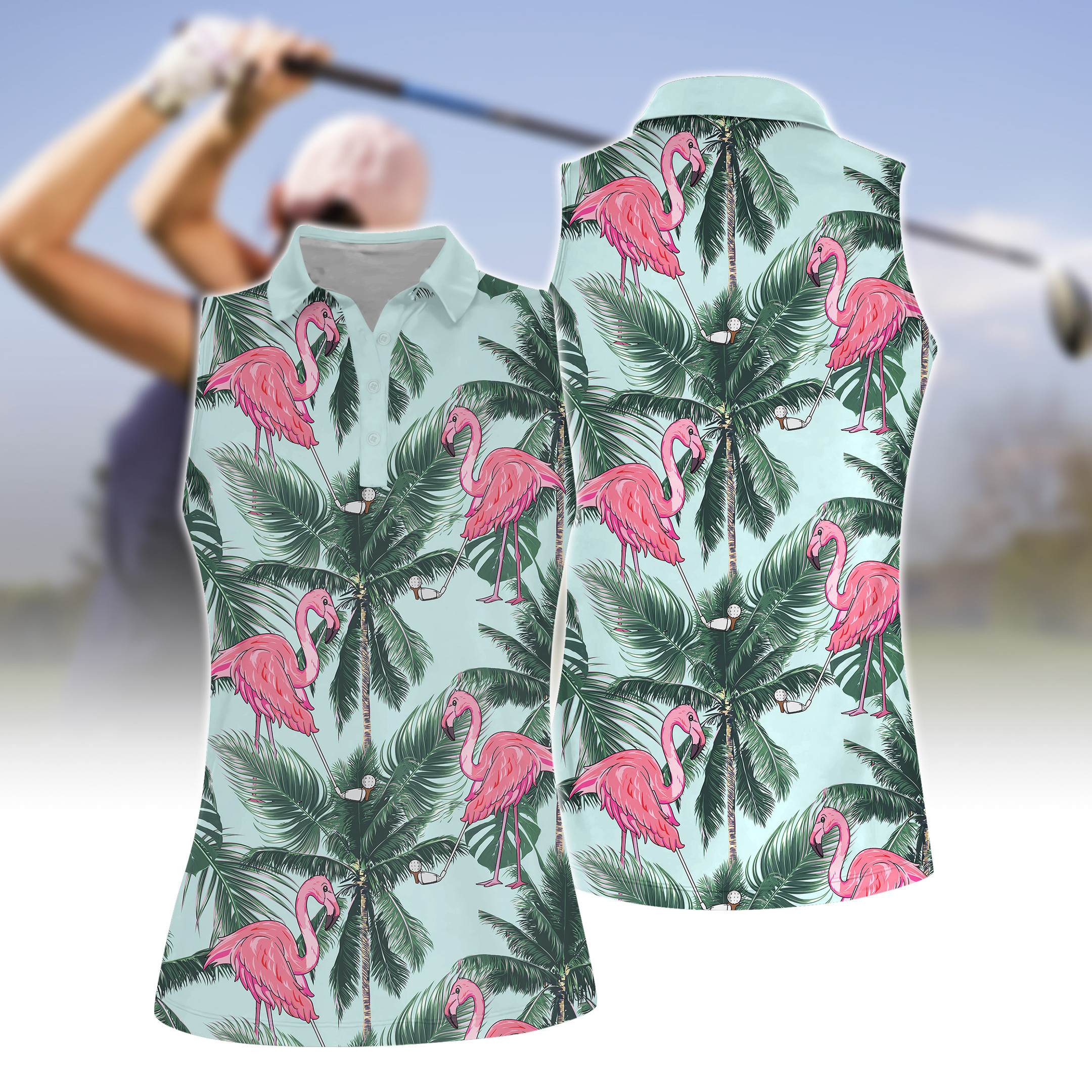 Seamless Tropical Flamingo Golf V3 Women Short Sleeve Polo Shirt Sleeveless Polo Shirt