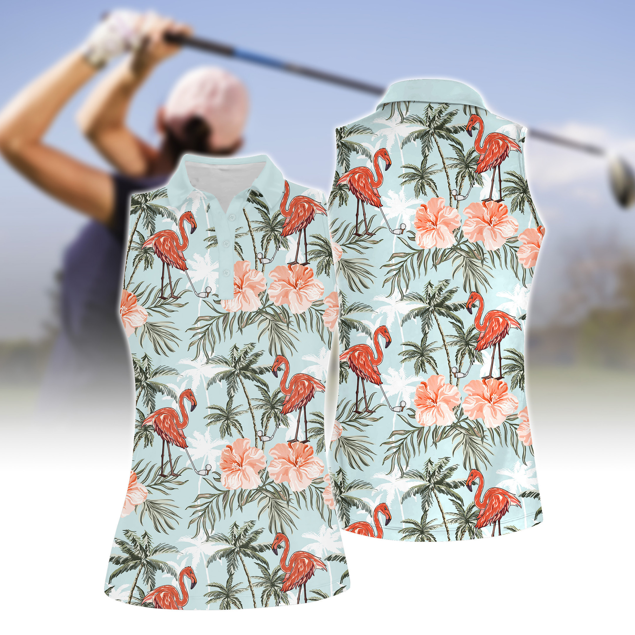 Seamless Tropical Flamingo Golf V4 Women Short Sleeve Polo Shirt Sleeveless Polo Shirt