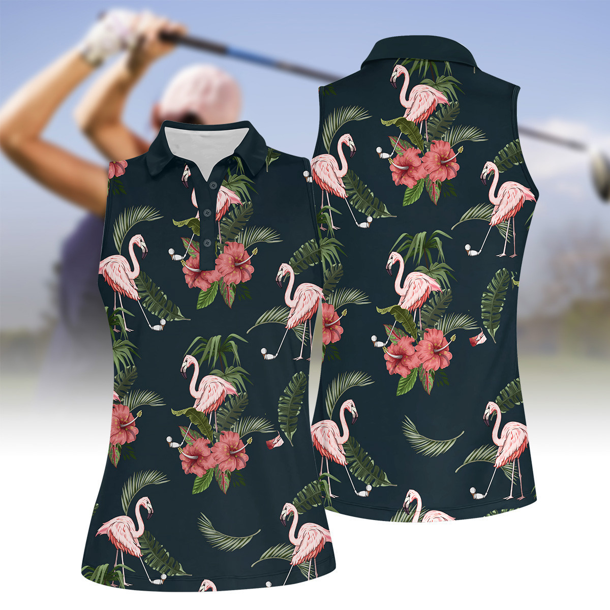 Seamless Tropical Flamingo Golf V5 Women Short Sleeve Polo Shirt Sleeveless Polo Shirt