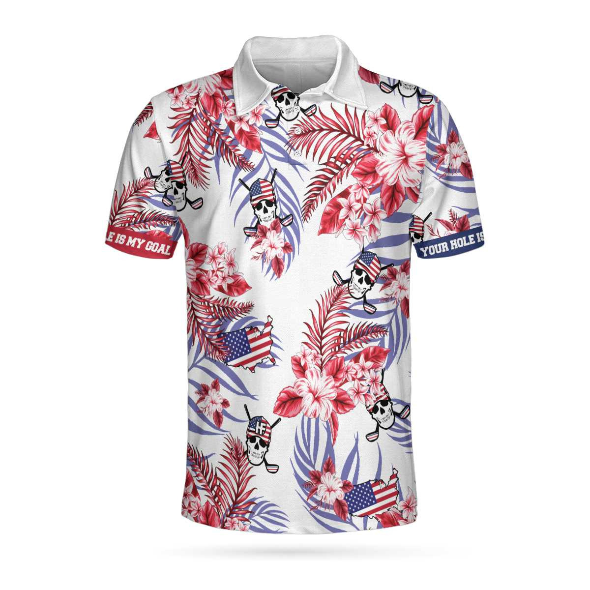 Seamless Tropical Pattern Golf Skull America V2 Polo Shirt Texas Bluebonnet Golf Shirt For Men