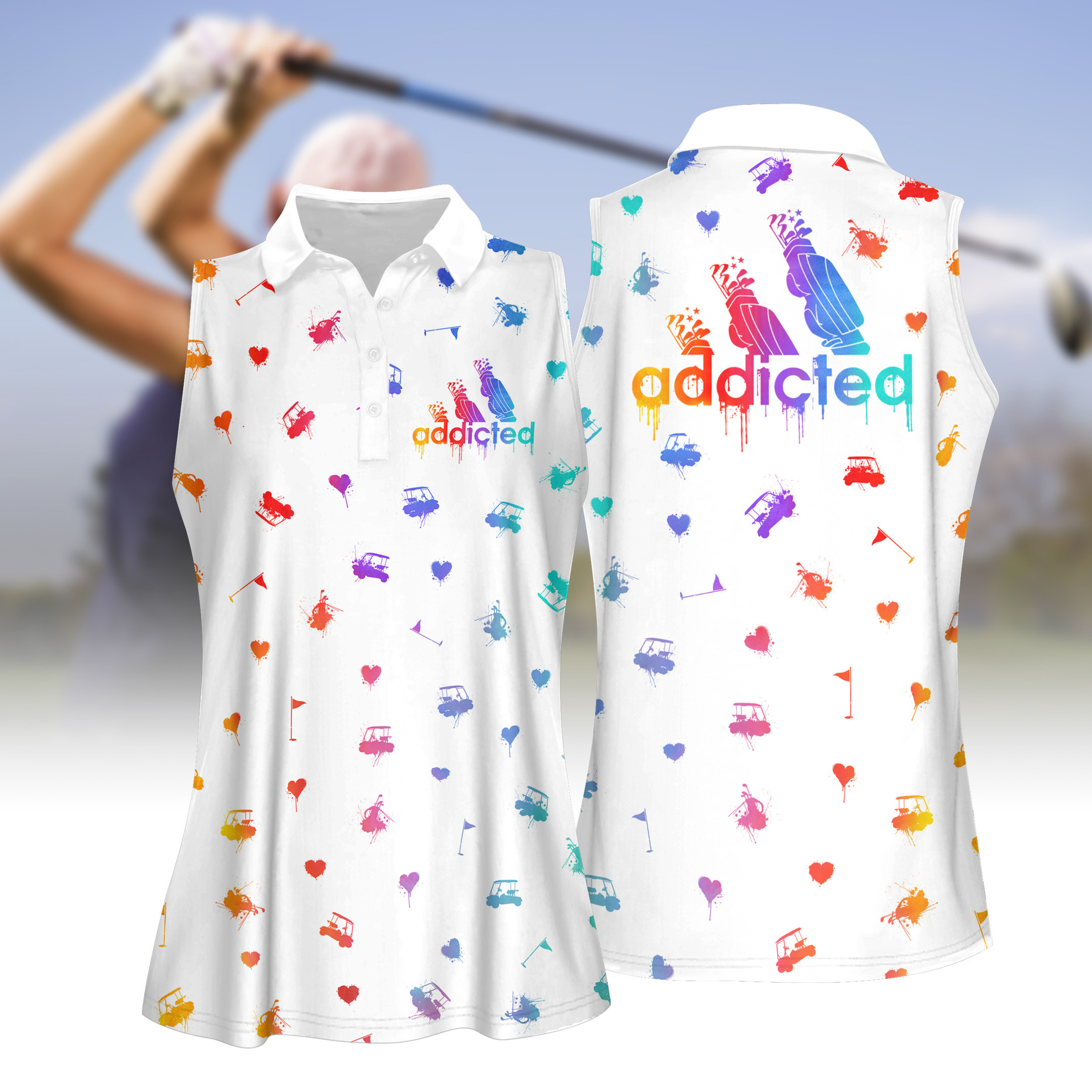 Seamless Watercolor Golf Pattern Addicted Golf Women Short Sleeve Polo Shirt Sleeveless Polo Shirt