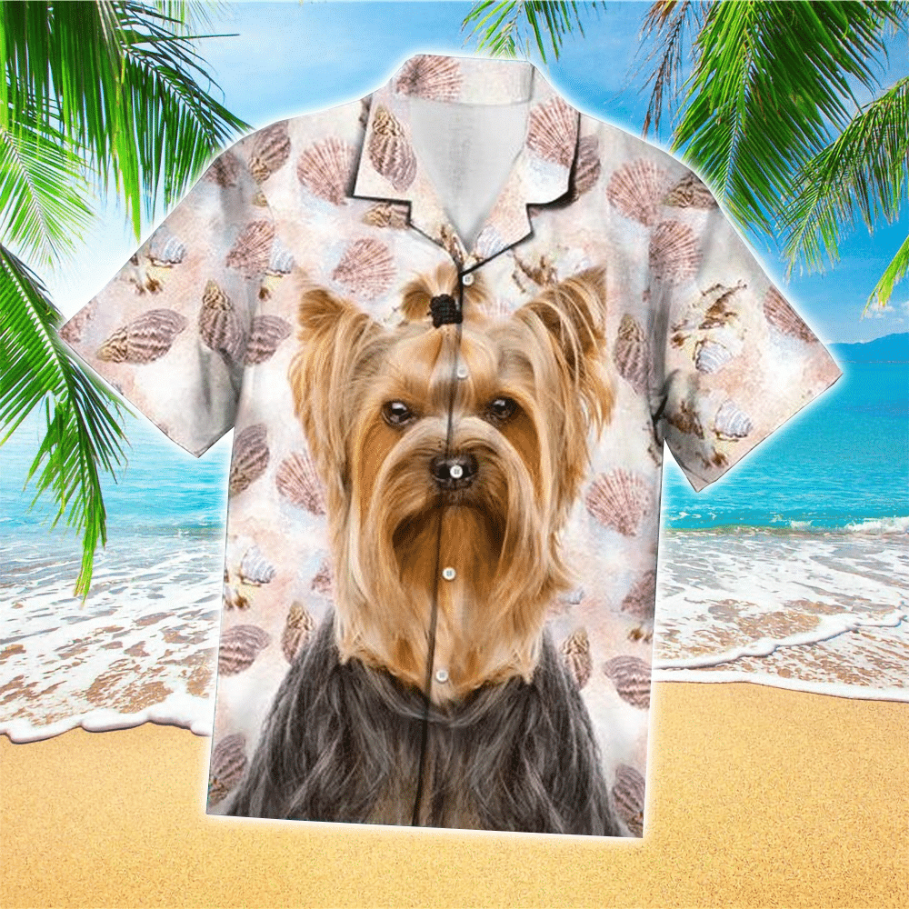 Seashells And Cute Yorkshire Terrier Unique Colorful Hawaiian Shirt for Men and Women