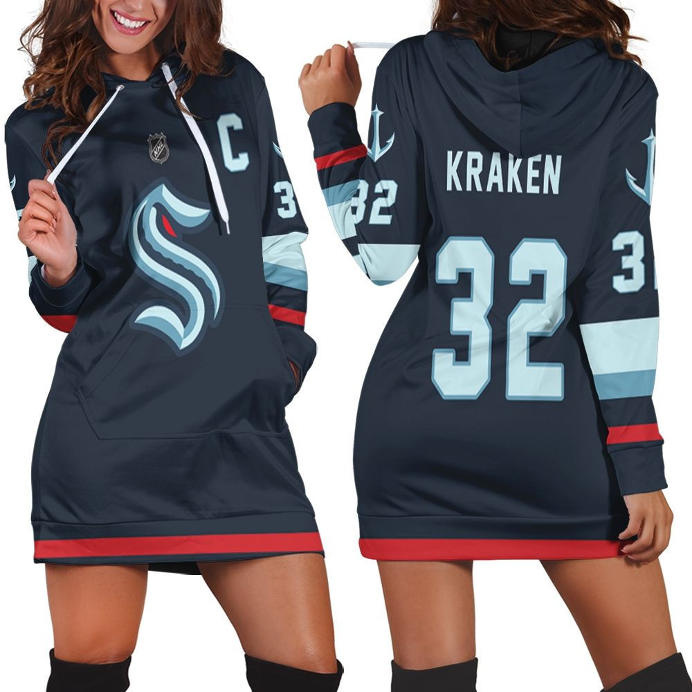 Seattle Kraken Nhl 2020 Blue Jersey Inspired Hoodie Dress Sweater Dress Sweatshirt Dress