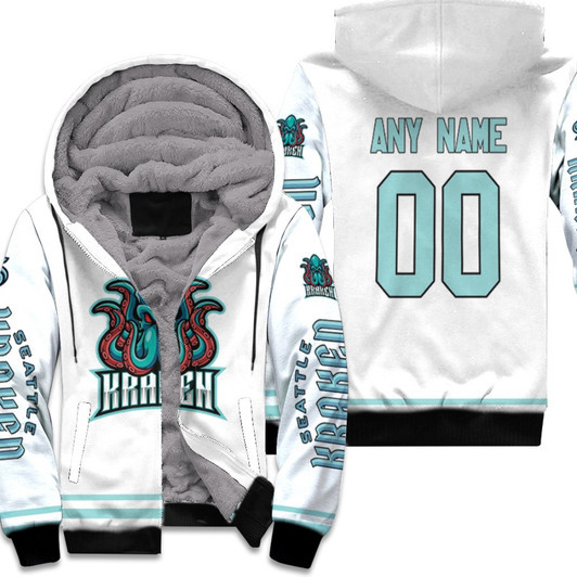 Seattle Kraken Nhl Ice Hockey Team Logo White 3D Designed Allover Custom Name Number Gift For Kraken Fans Fleece Hoodie