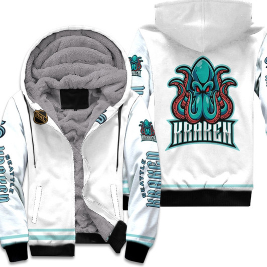 Seattle Kraken Nhl Ice Hockey Team Octopus Logo Mascot White 3D Designed Allover Gift For Kraken Fans Fleece Hoodie