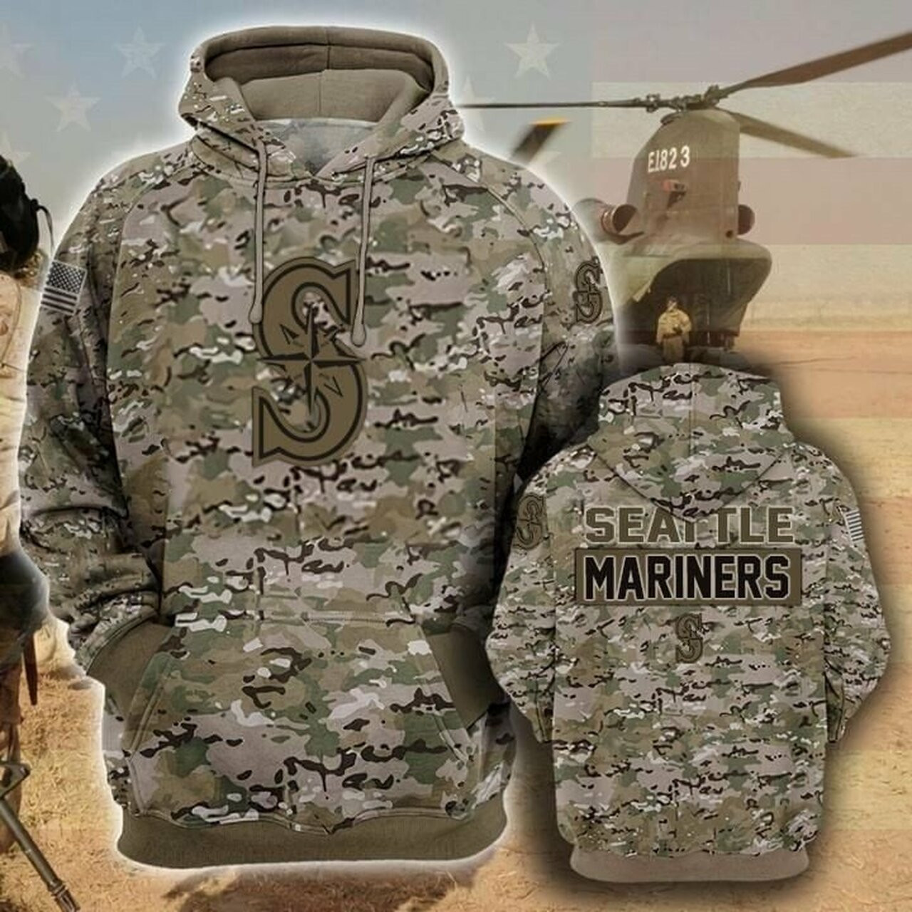 Seattle Mariners Camouflage Veteran 3d All Over Print Hoodie