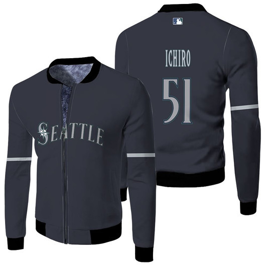 Seattle Mariners Ichiro Suzuki 51 Mlb Player Navy 2019 Jersey Style Gift For Mariners Fans Fleece Bomber Jacket