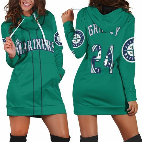 Seattle Mariners Ken Griffey Jr 24 2020 Mlb Green Jersey Inspired Hoodie Dress Sweater Dress Sweatshirt Dress