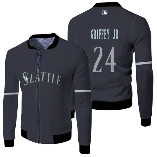 Seattle Mariners Ken Griffey Jr 24 Mlb Player Navy 2019 Jersey Style Gift For Mariners Fans Fleece Bomber Jacket