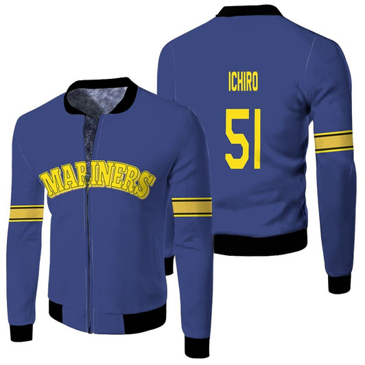 Seattle Mariners Suzuki Ichiro 51 Cooperstown Mesh Batting Practice Blue Match Jersey Style Gift For Mariners Fans Fleece Bomber Jacket