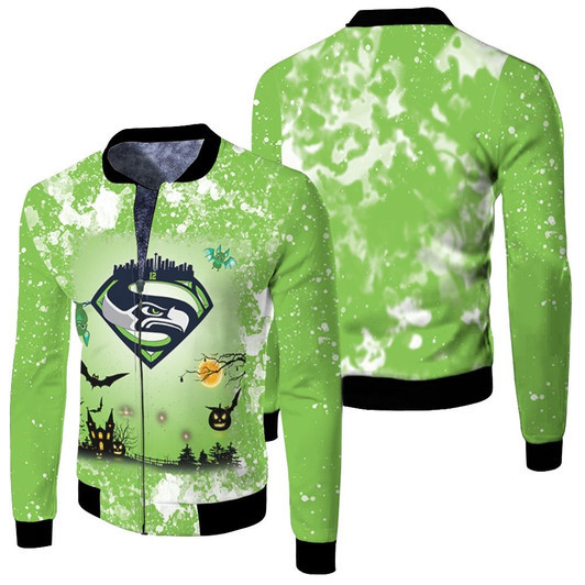 Seattle Seahawks American Football Logo Halloween Fleece Bomber Jacket