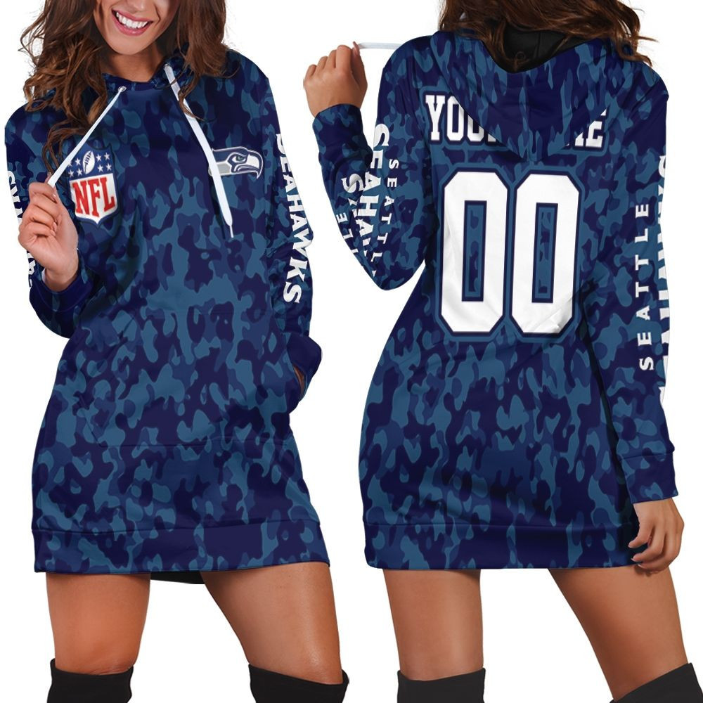 Seattle Seahawks Blue Camouflage Veteran 3d Hoodie Dress Sweater Dress Sweatshirt Dress